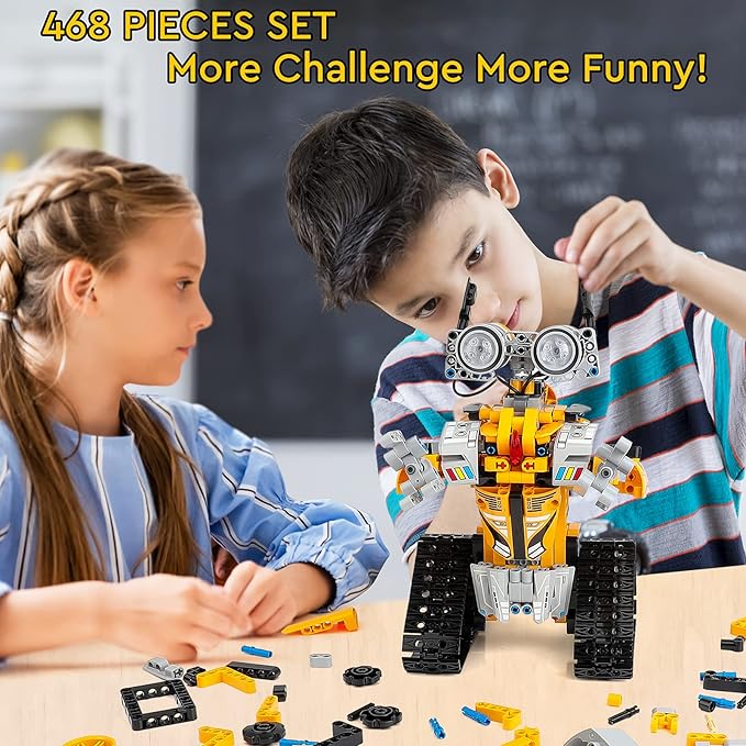 Sillbird Robot Building Kit with Remote Control STEM Gifts for Boys Age 8-13, Coding Buildable Robotic Technic Toys for Kids Birthday with 468 Pieces