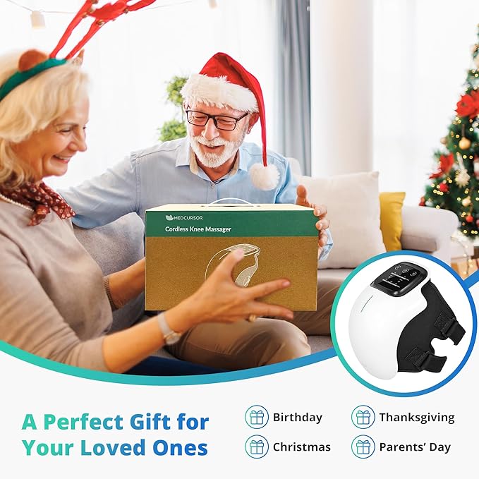 Medcursor Knee Massager, Cordless Heated Knee Massager with 3 Heating Levels, 3 Vibration Modes, LED Screen & Adjustable Straps, Massage with Heat for Relief, Ideal Gift for Men, Women