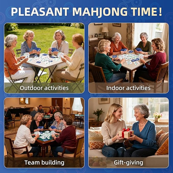 166-Pcs Mahjong Playing Cards - Waterproof & Non-Slip PVC Material, Large Font for Easy Reading, Durable & Portable, Ideal for Beginners & Elderly, Perfect for Travel, Camping,Family Games