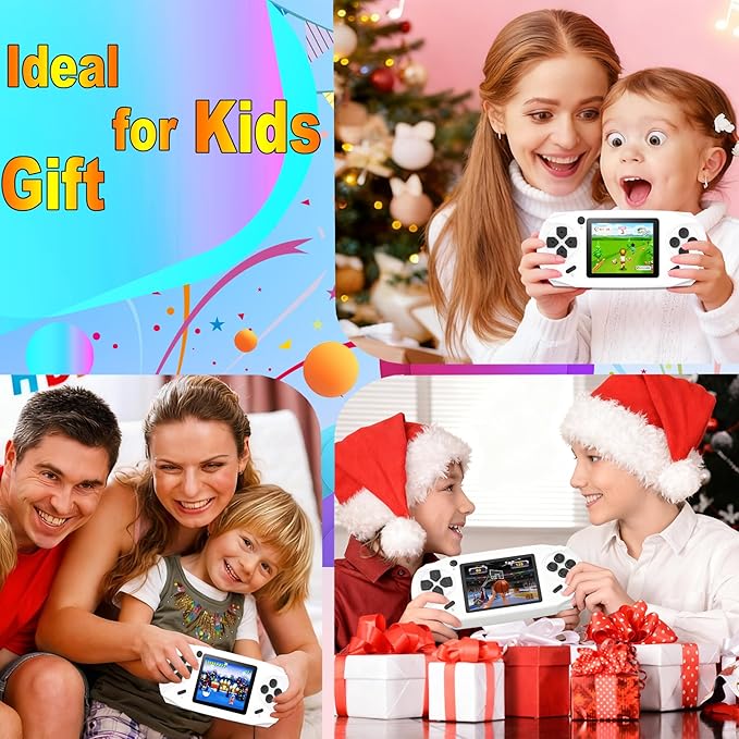 16 Bit Handheld Games for Kids Adults 3.0'' Large Screen Preloaded 100 HD Classic Retro Video Games USB Rechargeable Seniors Electronic Game Player Birthday Xmas Present (White)