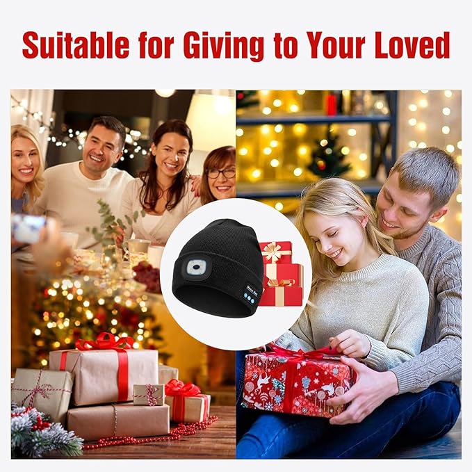 Bluetooth Beanie with Light, Rechargeable Unisex Wireless LED Music Cap, Gifts for Men Women