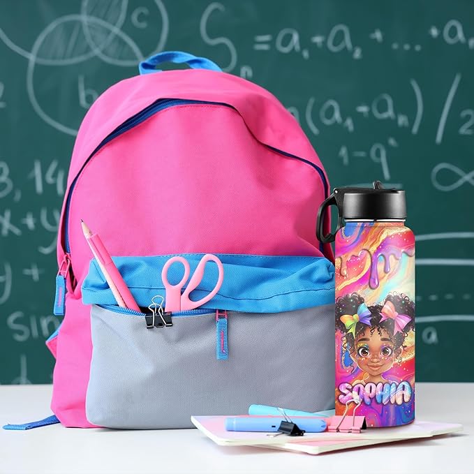 M YESCUSTOM Personalized Water Bottles for Kids with Straw Lid Custom Sports Water Bottle for School Personalized Names Stainless Steel Double Wall Insulated Cup Customized Gifts for Boy Girl Style14