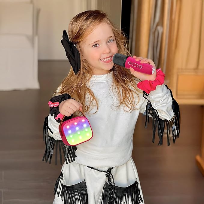 YLL Mini Karaoke Machine for Kids Toys, Portable Bluetooth Speaker with 2 Wireless Microphones, Birthday Gifts for Girls 3, 4, 5, 6, 7, 8, 9, 10, 11, 12+ Years Old Toddler Teens (Hotpink)