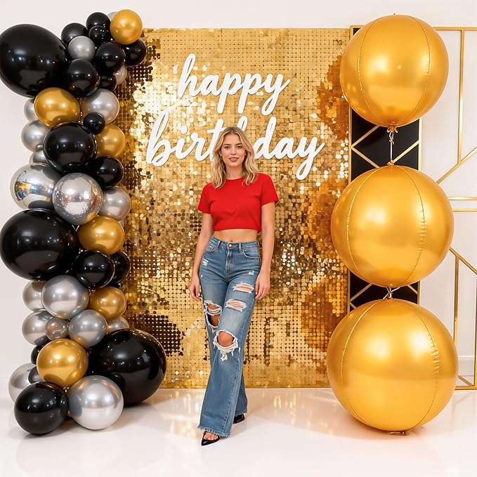 50 Inch Giant Gold Round Foil Balloons, 3Pcs Metallic Gold 4D Ball Balloons for Birthday New Year Eve Wedding Engagement Graduation Anniversary Party Decorations 2026