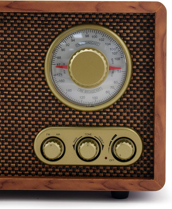 LoopTone AM FM Classic Retro Radio with Bluetooth Speaker,Vintage Wood Table Radio with Treble Bass Control for Kitchen Living Room with Rotary Knob Brown