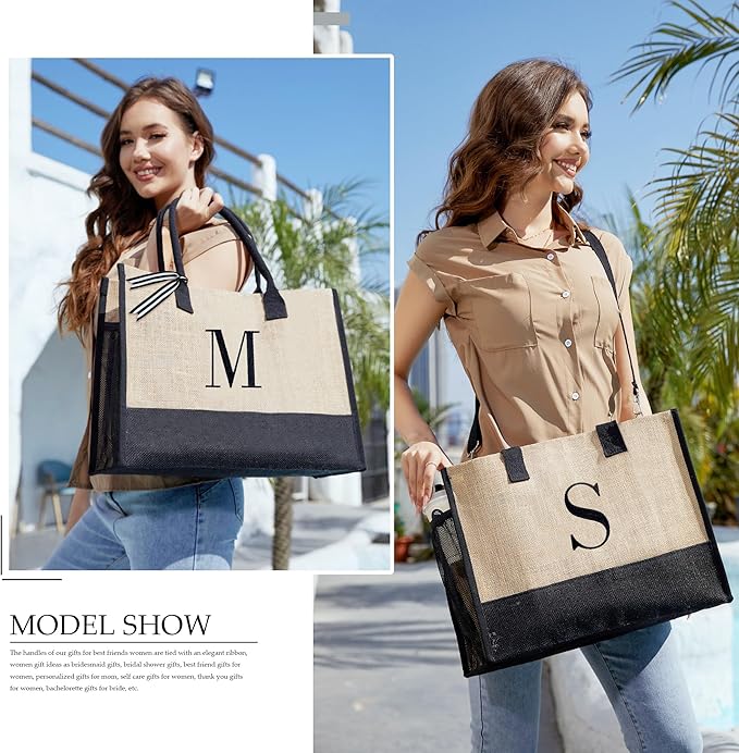 BeeGreen Beach Bag for Women Summer Tote Bag for Friends Mother Bride Personalized Travel Tote Bag with Embroidery & Adjustable Shoulder Strap Large Gifts Bag K