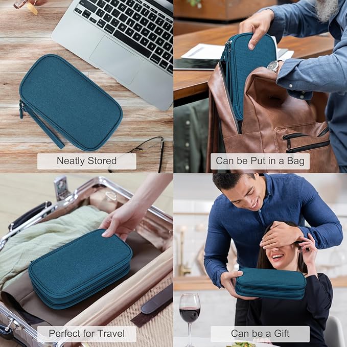 FYY Electronic Organizer, Travel Cable Organizer Bag Pouch Electronic Accessories Carry Case Portable Waterproof Double Layers Storage Bag for Cable, Cord, Charger, Phone, Earphone, Medium Size, Green