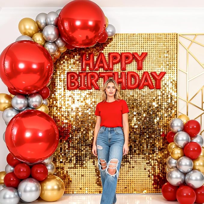 50 Inch Giant Red Round Foil Balloons, 3Pcs Metallic Red 4D Ball Balloons for Birthday New Year Eve Wedding Engagement Graduation Anniversary Party Decorations 2026