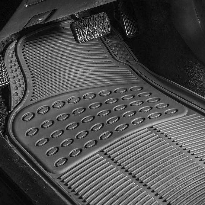 FH Group Car Floor Mats - Heavy-Duty Rubber for Cars, Universal Fit 3 Rows Full Set, Trimmable ClimaProof Floor Mats, For SUVs, Truck, Gray