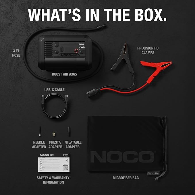NOCO Boost+Air AX65: 2000A Jump Starter with Air Compressor Tire Inflator – Starts 8.0L Gas & 6.0L Diesel – 67 SLPM Airflow Inflates 0–40 PSI in 2 Minutes