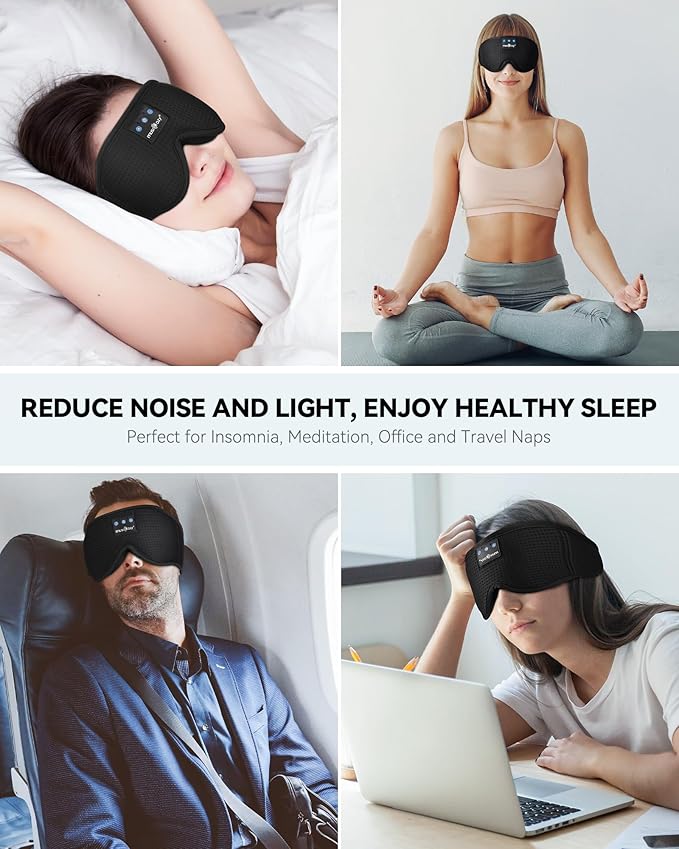 MUSICOZY 3D Bluetooth Sleep Mask with Headphones, Wireless Music Sleep Headband Eye Mask for Side Sleepers, Ideal for Sleeping, Travel, Meditation, Cool Gadgets Unique Gifts