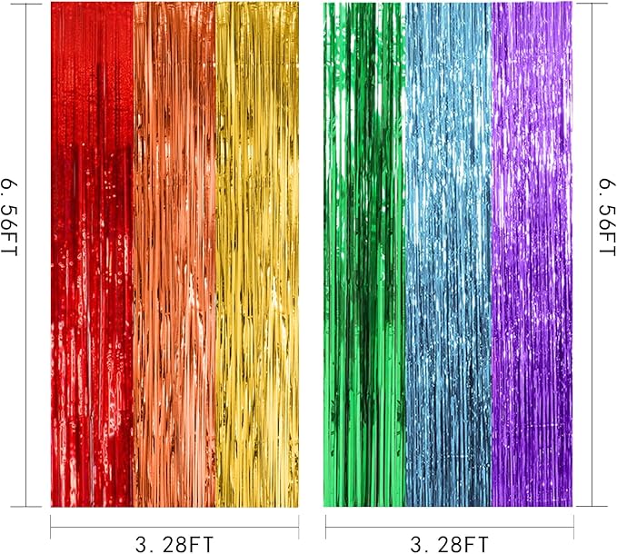 5 Pack Rainbow Backdrop Party Decorations Tinsel Curtain Party Streamer Foil Fringe Birthday Decorations Photo Booth Colorful Theme First Day of School Engagement Baby Shower Decor