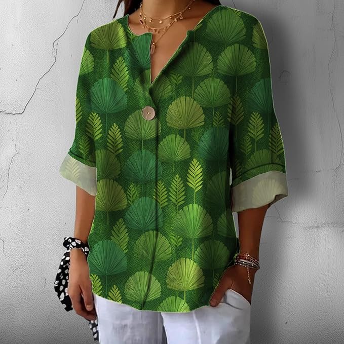 Fashion Shirts for Women Loose Fit Button Down V Neck Blouse 3/4 Sleeves Casual Tunic Tops Summer Outfits