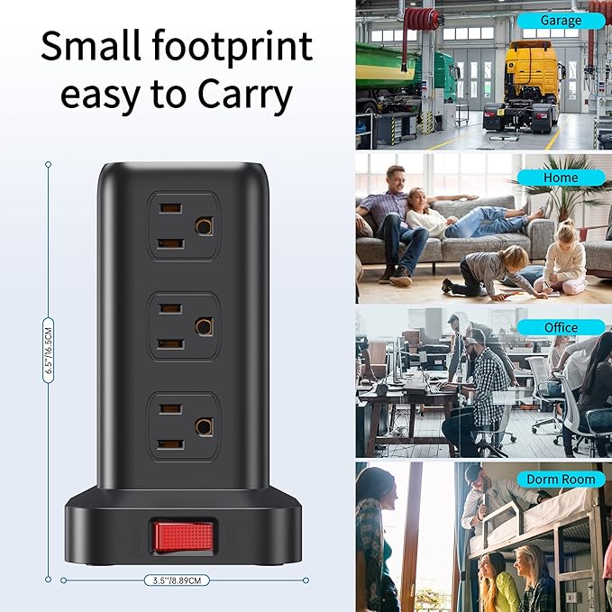 Extension Cord with Multiple Outlets, Surge Protector Power Strip Tower, 12 AC 4 USB,Surge Protector Tower 6.5FT Overload Protection for Home Office