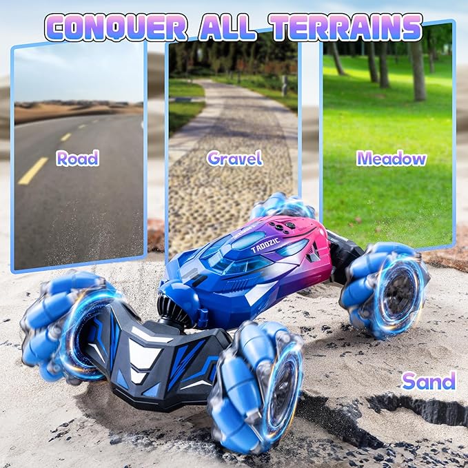 Gesture Sensing RC Stunt Car, 2.4GHz 4WD Stunt Car Toys for Ages 6-12 yr Boys Girls, Hand Controlled Remote Control Twist Cars, Offroad 360° Rotation with Lights and Music for Birthday Gifts