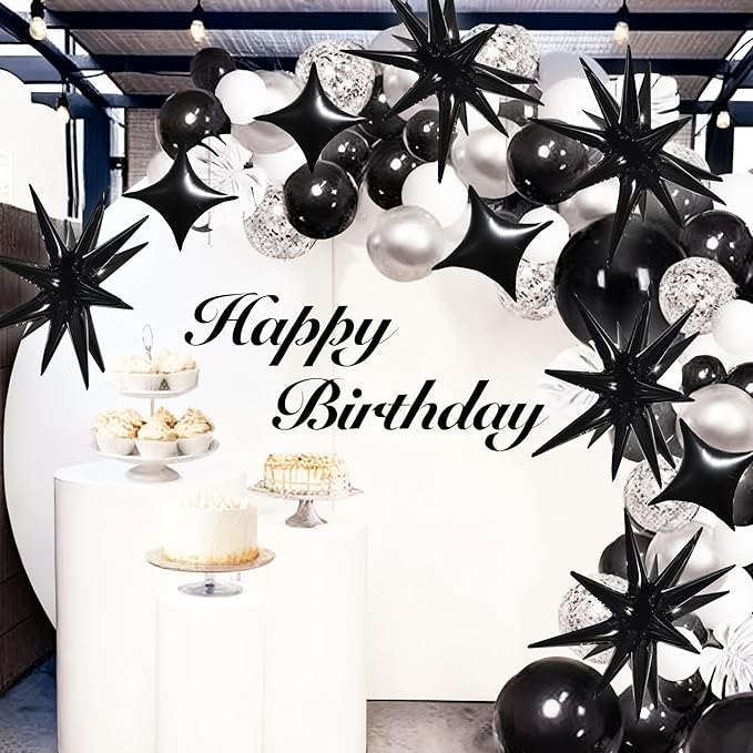 TONIFUL 18Pcs 22Inch Black Large Explosion Star Mylar Balloons and 10Inch Four Pointed Star Balloons Set for Christmas New Year Birthday Wedding Bridal Shower Anniversary Photo Booth Supplies