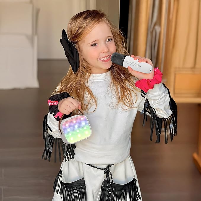 YLL Mini Karaoke Machine for Kids Adults, Portable Bluetooth Speaker with 2 Wireless Microphones,Toys Birthday Gifts for Girls 3, 4, 5, 6, 7, 8, 9, 10, 11, 12+ Years Old Toddler Teens(White)