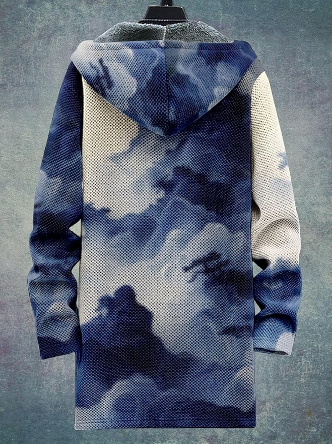2025 Men's Ethnic Pattern Hooded Jacket Long Cardigan Hoodies Full Zip Vintage Knitted Zipper Coat with Pocket