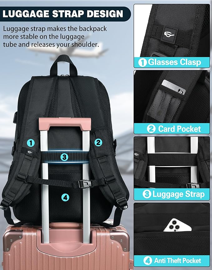 ProEtrade Travel Backpack, Extra Large Laptop Backpack School Business Anti Theft TSA Approved College Work Computer Bag Fits 17 Inch Laptop with USB Charging Port Bookbag for Women Men(Black)