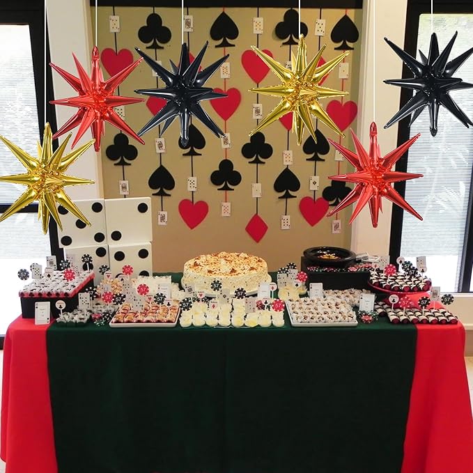 TONIFUL 8 Pcs Black Gold Red Foil Balloons Large Star Balloons Explosion Star Mylar Balloons for Party Backdrop Christmas New Year Birthday Wedding Baby Shower Anniversary Photo Booth Supplies