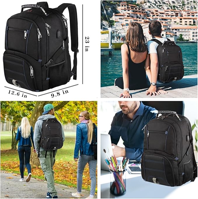 LTINVECK Extra Large 50L Travel Laptop Backpack, Blue, Unisex, Backpack with USB Charging Port, TSA Friendly, Durable, Heavy Duty, 17 Inch Laptop