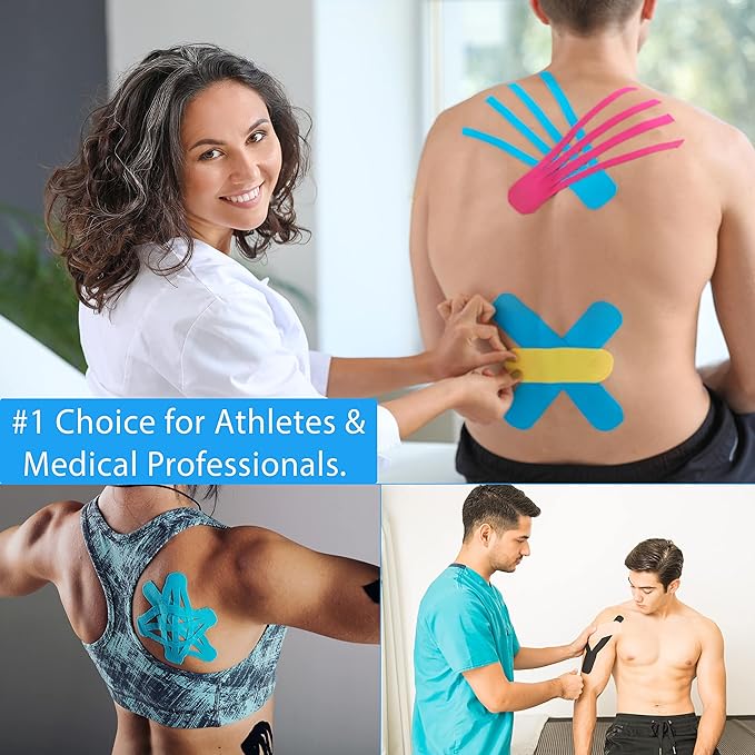 Starktape Original Kinesiology Athletic Tape. Professional Sports Tape for Ankle Wrist Knee Shoulder Muscles Joints. Latex Free, Waterproof, Stretchy, and Gentle on Skin. Up to 115 ft/Roll