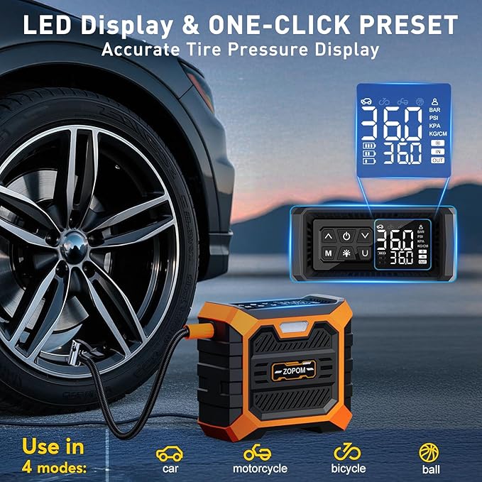Tire Inflator Portable Air Compressor DC 12V Air Compressor (Orange)