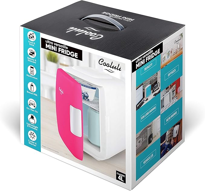 Cooluli Skincare Mini Fridge for Bedroom - Car, Office Desk & Dorm Room - Portable 4L/6 Can Electric Plug In Cooler & Warmer for Food, Drinks, Beauty & Makeup, 12v AC/DC & Exclusive USB, Fuchsia