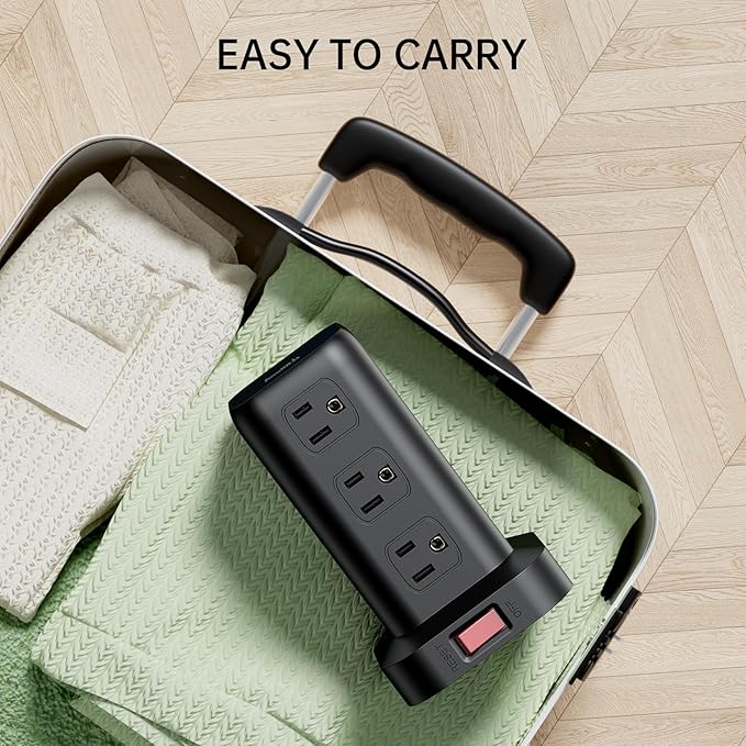 PD 20W USB C Surge Protector, Mini Power Strip Tower Travel 12 AC 4 USB Power Strip with USB Ports 10FT Overload Protection for Home Office