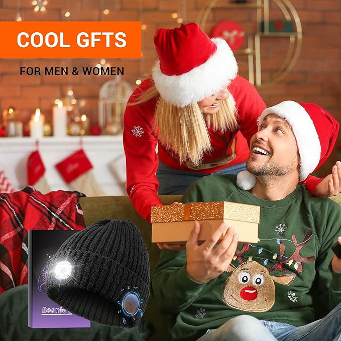 Bluetooth Beanie with Light, Rechargeable Unisex Wireless LED Music Cap, Gifts for Men Women