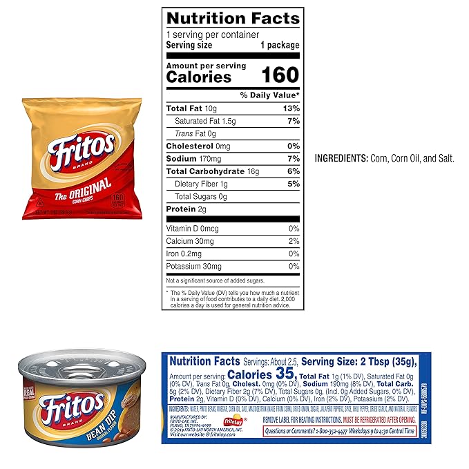 Frito Lay Fritos Original Chips and Bean Dip Cans Variety Pack, (Pack of 24)