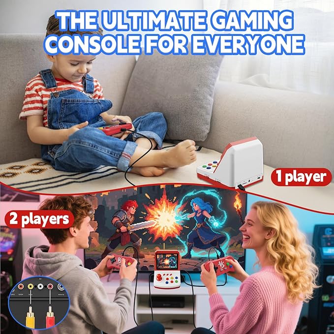A6 Retro Handheld Game Console - Supports 1000+ Games,3.2 Inch Screen,Mini TV-Style,Plug & Play to Big Screen,2-Player Ready - Birthday Gift for Boys and Girls,Video Games for Partner(Red)