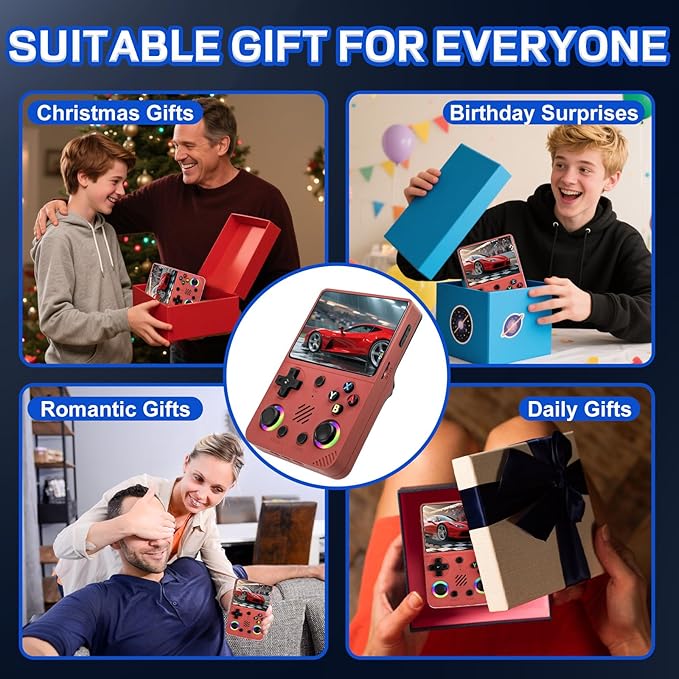 RG36PRO Retro Video Game Console - Open Source System,3.5" IPS Screen,64G TF Card,3000mAh Battery,Support 30,000+ Classic Retro Video Games for Teen or Partner - Gift for Christmas - Red