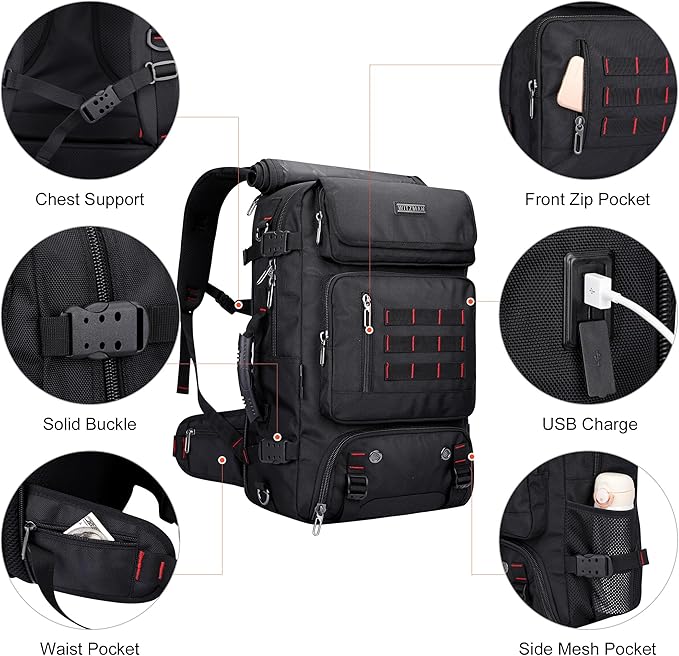 WITZMAN Carry on Travel Backpack for Men Women Airline Approved Convertible Nylon Duffle Backpack Luggage Bag (B682 Black)