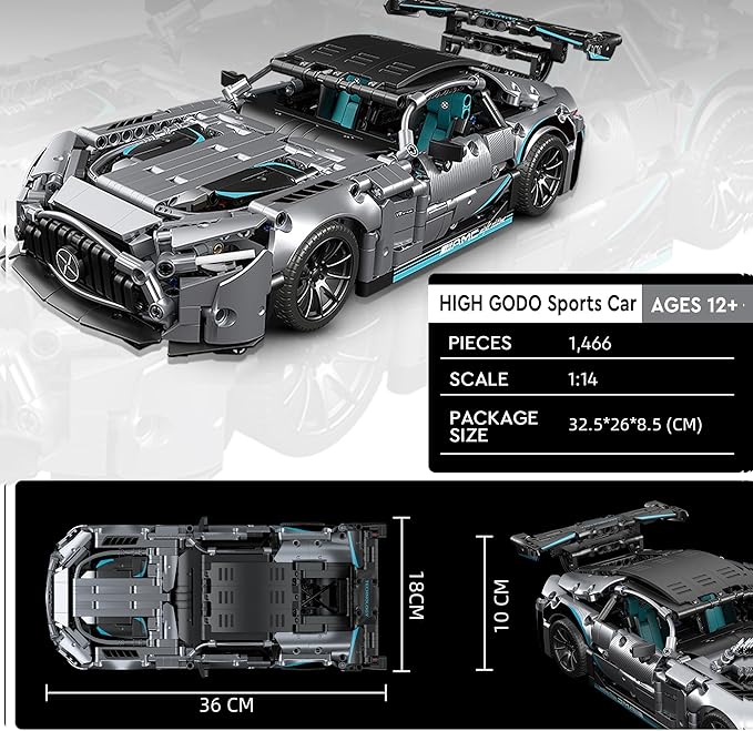 HIGH GODO Racing Car Building Kit for Adults,1:14 MOC Super Sports Car Building Blocks Construction Sets, Buildable Supercar Model for Teens Gift Giving or Collection,1466 Pieces