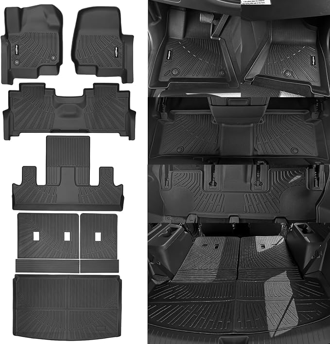 Floor Mats for 2018-2024 Ford Expedition Max 7 Seats(2 Row Bucket Seat), Trunk Mat and Backrest Mat All Weather TPE Protector for Ford Expedition Accessories