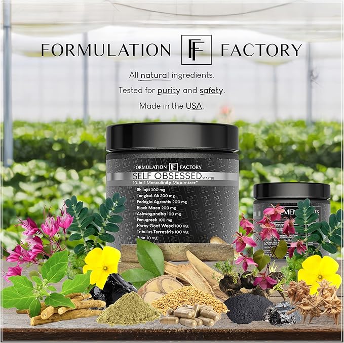 Formulation Factory Self Obsessed Starter 10-in-1 Masculinity Maximizer Supplement for Men with Shilajit, Tongkat Ali, Ashwagandha, Fenugreek to Support Muscle, Drive, Strength 60 Count (Pack of 1)