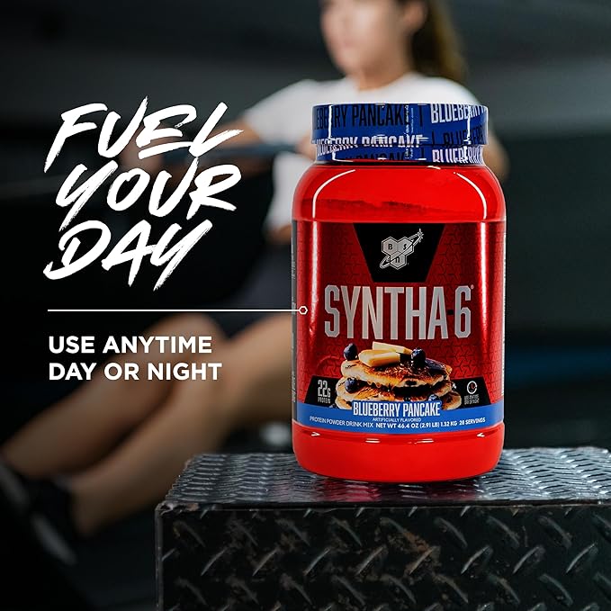 BSN SYNTHA-6 Premium Protein Powder with 6g of Fiber, Whey Protein, Micellar Casein, Milk Protein Isolate Blend, 5g Fat, Blueberry Pancake, 28 Servings (Packaging May Vary)