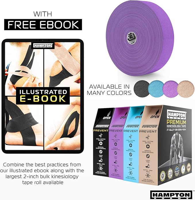 Hampton Adams | As Seen on Shark Tank | Elastic Kinesiology Tape (Bulk Roll) | 135ft Uncut | Supports & Protects Muscle Wrist Knee Shoulder Back Plantar Fasciitis | Waterproof Hypoallergenic