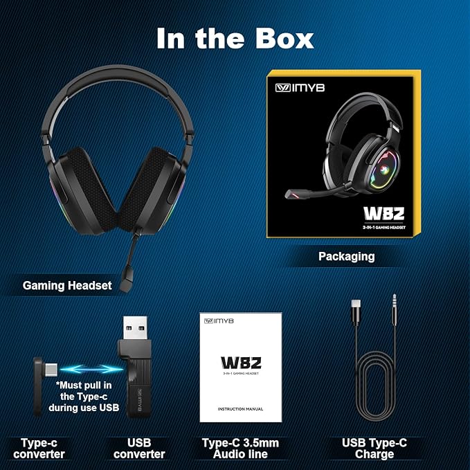 W82 2.4Ghz Wireless Gaming Headset for Nintendo Switch丨OLED丨Lite, Bluetooth 5.4 Gaming Headphones with Noise Cancelling Microphone, 40Hr Battery, USB & Type-C Connector for PS5, PS4, PC, Laptop