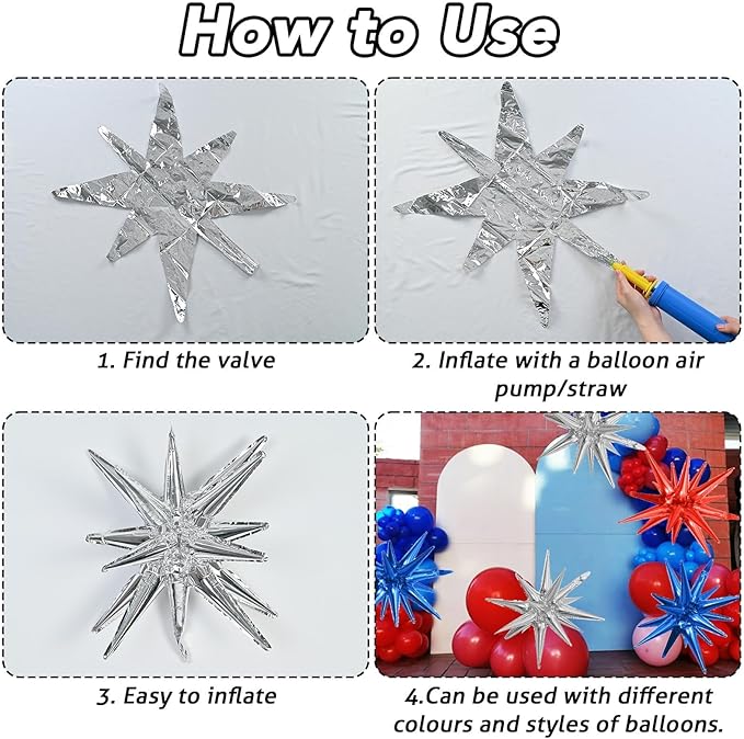 6PCS Star Balloons, 22Inch Blue Red and Silver Star Balloon Foil Balloons Party Balloon for Birthday Graduation Patriotic Independence Day Party Decorations