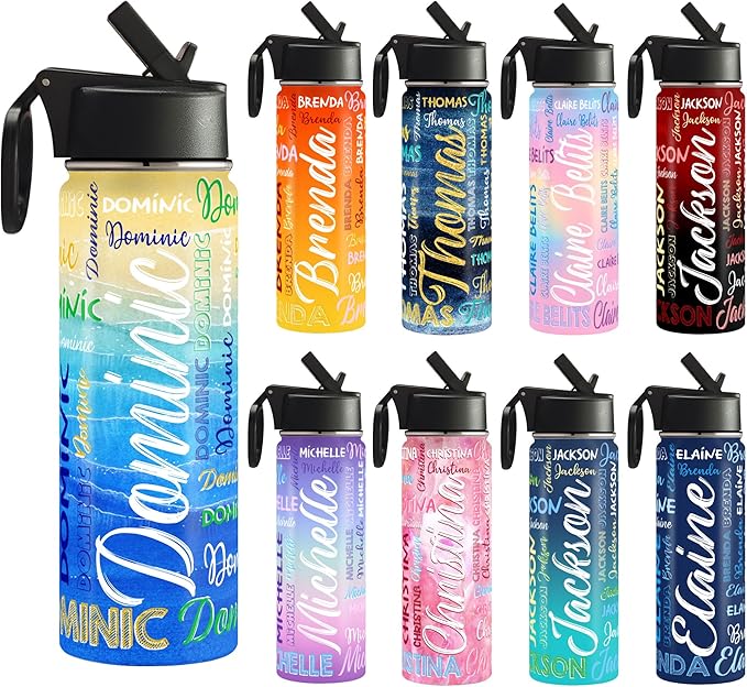 Personalized Photo Water Bottles, 18oz/32oz Custom Pictures Stainless Steel Insulated Sport Water Bottle with Straw Lid & Handle, Customized Cup Gifts for Men Women Birthday Anniversary Christmas