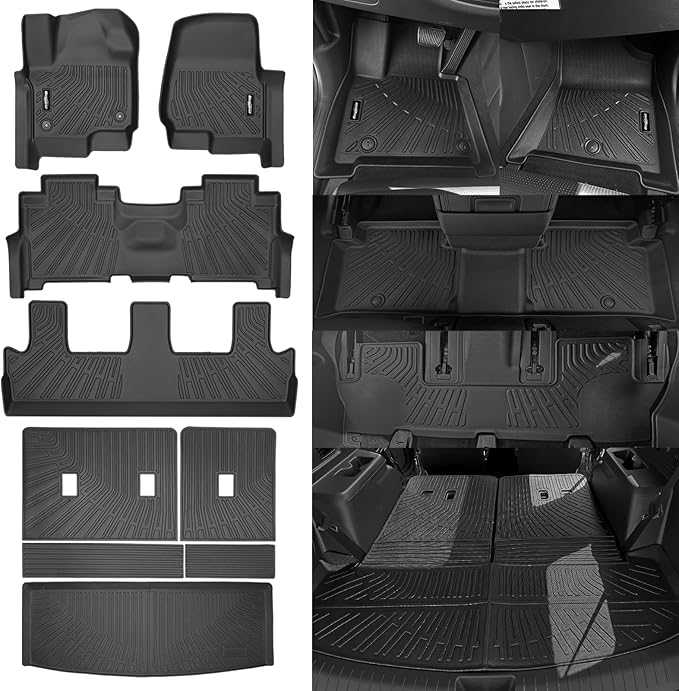 Floor Mats for 2018-2024 Ford Expedition 8 Seats(2 Row Bench Seat), Trunk Mat and Backrest Mat All Weather TPE Protector for Ford Expedition Accessories