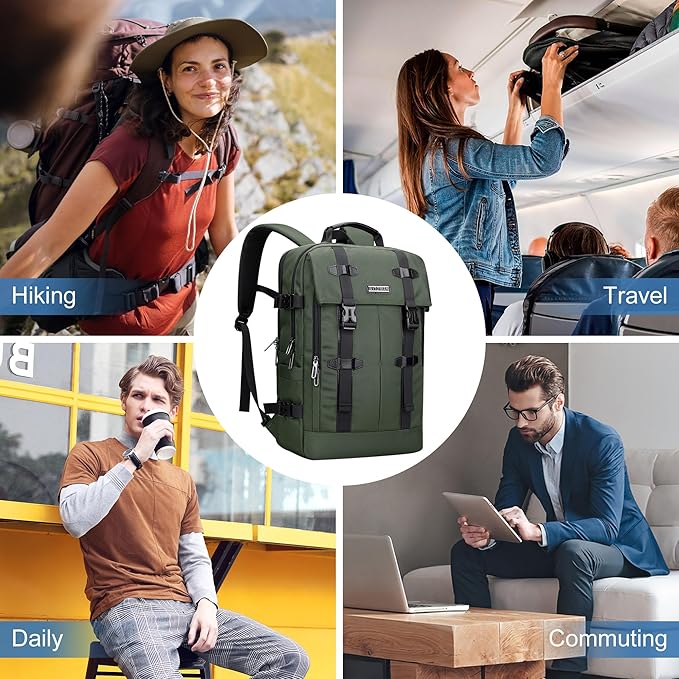 WITZMAN Travel Laptop Backpack for Men Fit 16 inch Computer Carry-on Airline Approved with USB Charging Port(B716 Army Green)
