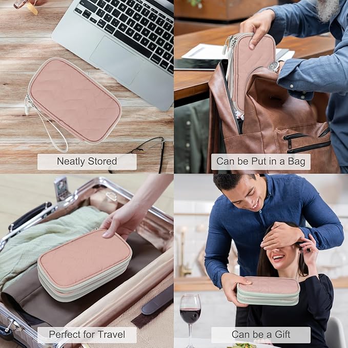 FYY Electronic Organizer, Travel Cable Organizer Bag Pouch Electronic Accessories Carry Case Portable Waterproof Double Layers All-in-One Storage Bag for Cable, Cord, Charger, Phone, Pink Pattern