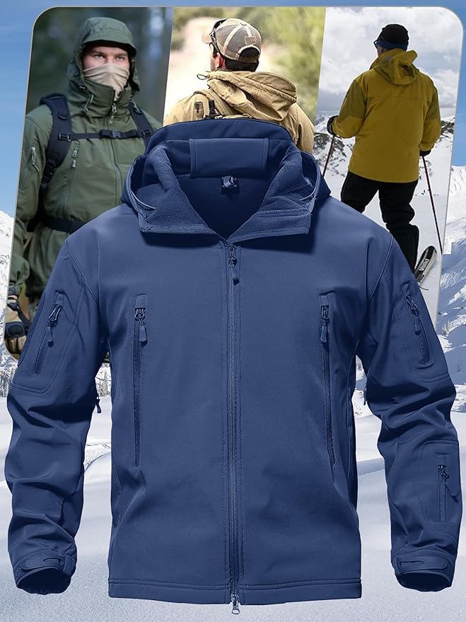TACVASEN Men's Special Ops Military Tactical Soft Shell Winter Warm Fleece Lined Jacket Rain Hood Coat Hiking Snowboard