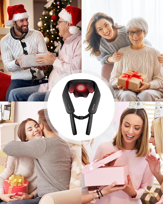 COMFIER Shiatsu Neck Massager with Heat, Cordless Neck and Shoulder Massager for Pain Relief Deep Tissue, Graphene Heating, 4D Kneading Massage Pillow, Gifts for Men/Women -Black