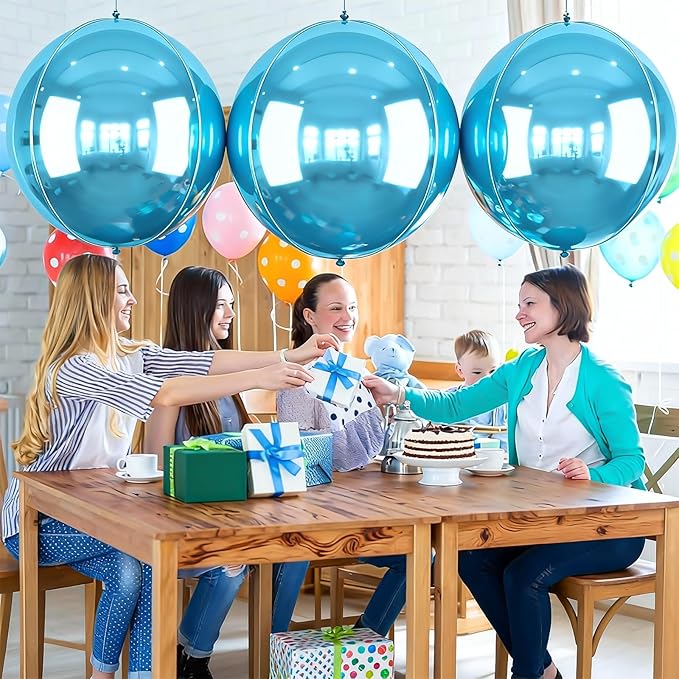 50 Inch Giant Light Blue Round Foil Balloons, 3Pcs Metallic Blue 4D Ball Balloons for Birthday New Year Eve Wedding Engagement Graduation Anniversary Party Decorations 2026