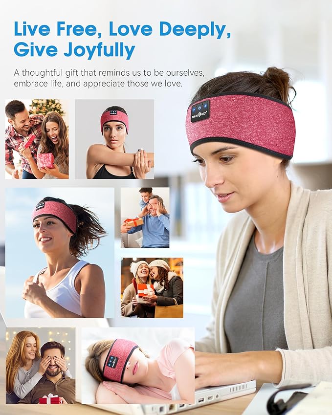 MUSICOZY Sleep Headphones Sleep Mask Bluetooth Headband Wireless Music Headband Headphones Earbuds for Side Sleepers Women Men Workout Running Cool Gadgets