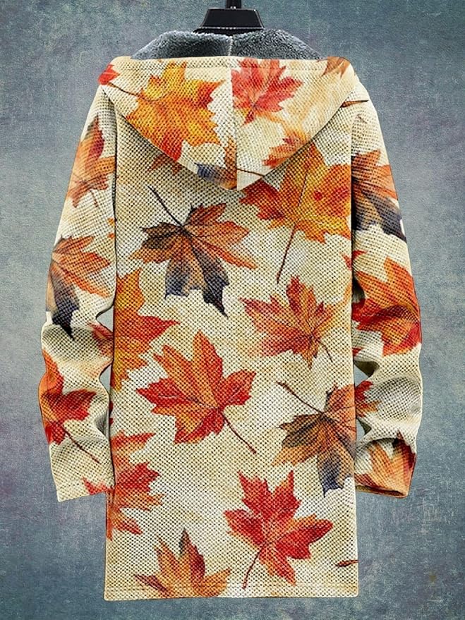 2025 Men's Ethnic Pattern Hooded Jacket Long Cardigan Hoodies Full Zip Vintage Knitted Zipper Coat with Pocket